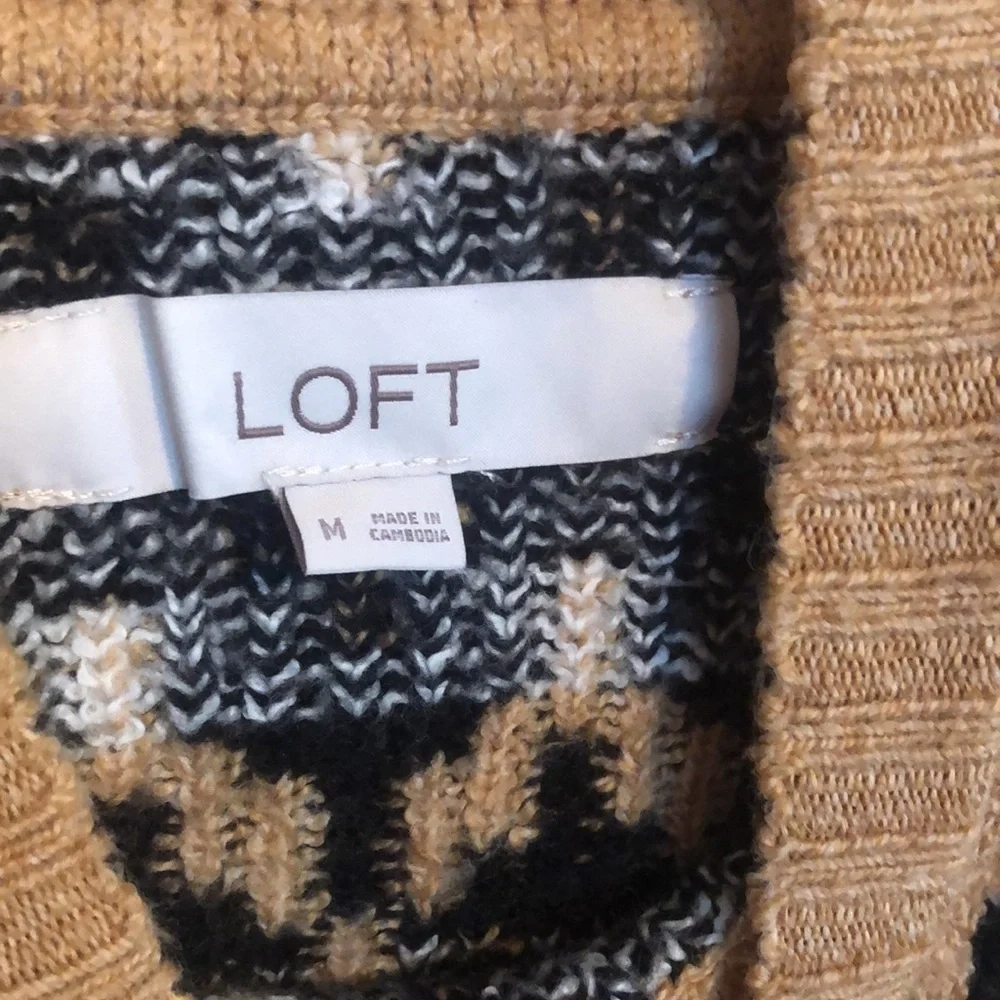 LOFT lot of 2 size M chunky oversized sweaters- black cardigan & brown cowl neck